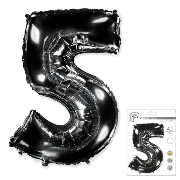 Шар фольга цифра "5", 40", черный