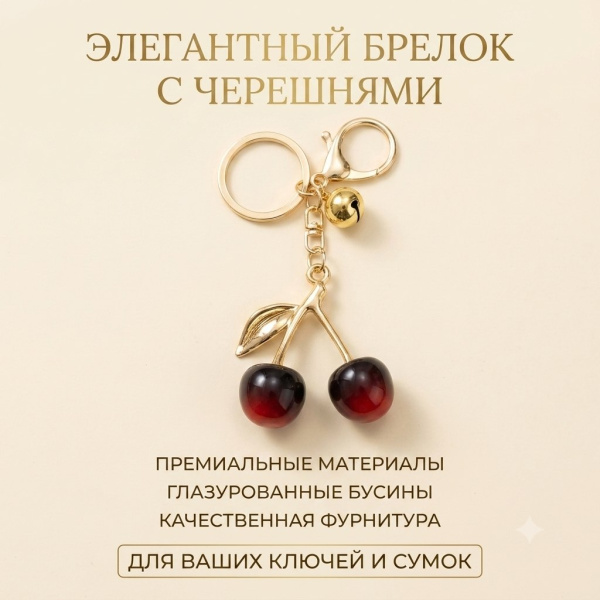 Брелок "Черешня" с колокольчиками, 10 см