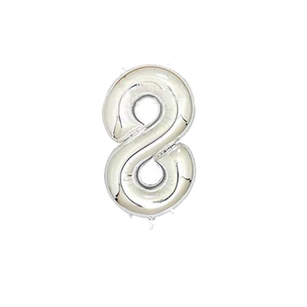 Фольгированный шар цифра "8",серебро, 40д