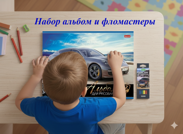 Набор альбом для рисования Автостиль 12л., фломастеры 6 цветов