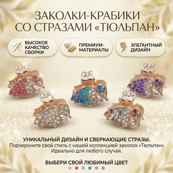 Крабик для волос «Тюльпан», 3см, золотистый